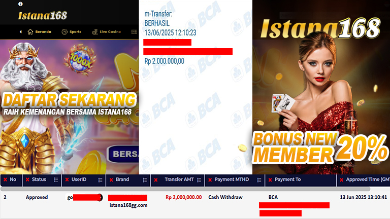 BUKTI KEMENANGAN WD MEMBER ISTANA168 IDR 2.000.000