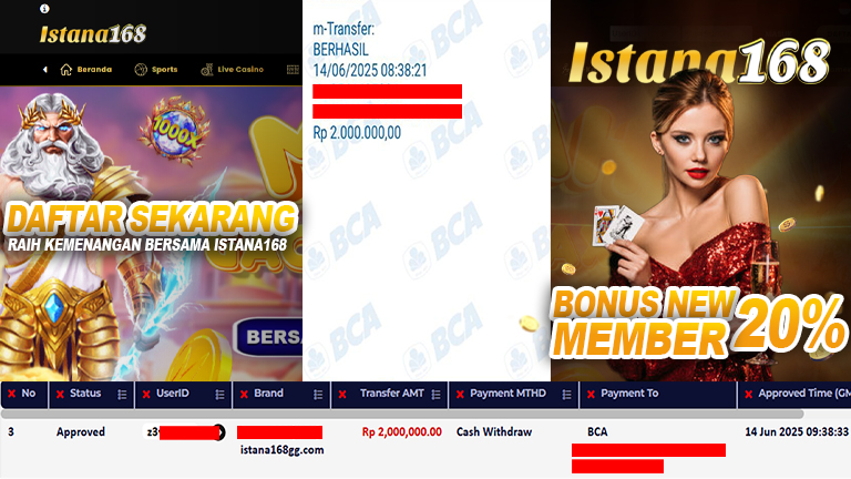 BUKTI KEMENANGAN WD MEMBER ISTANA168 IDR 2.000.000